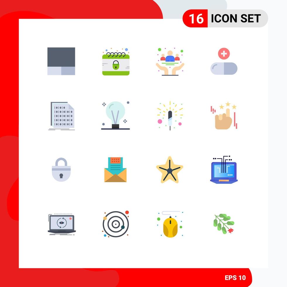 Set of 16 Vector Flat Colors on Grid for coding binary community sign medical Editable Pack of Creative Vector Design Elements