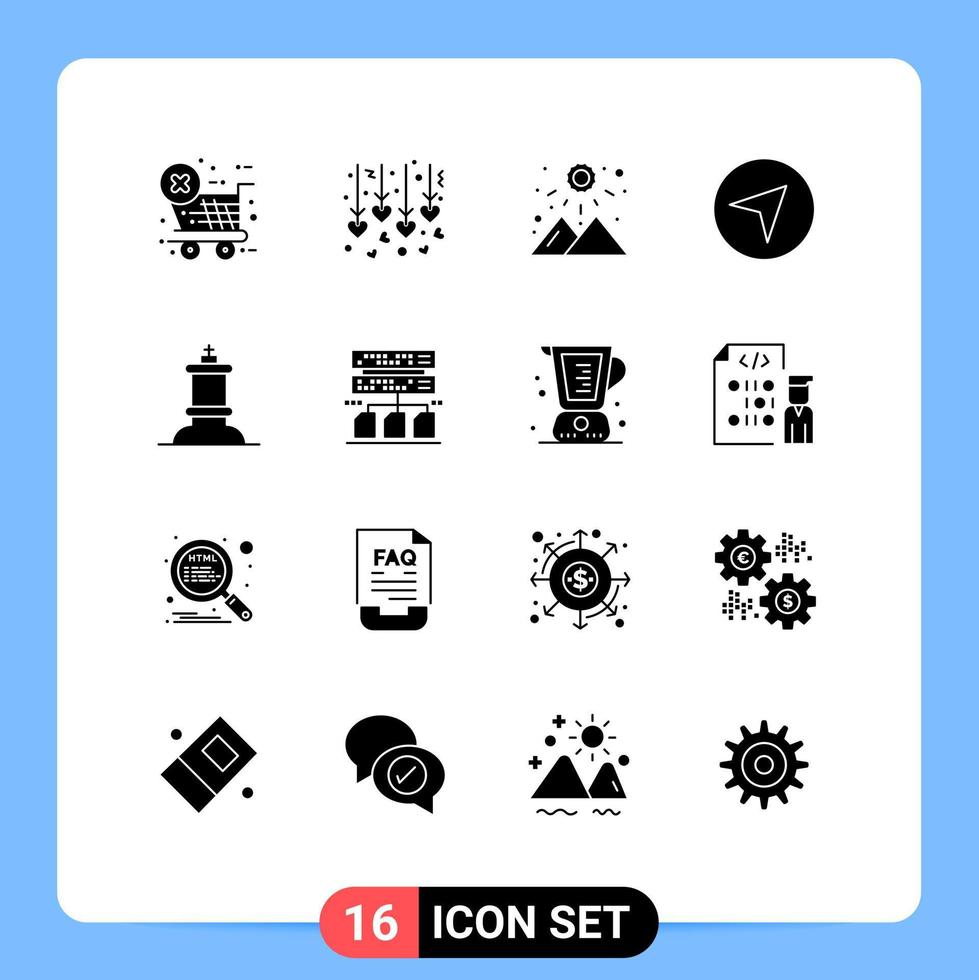 Set of 16 Modern UI Icons Symbols Signs for data king weather figure pointer Editable Vector Design Elements