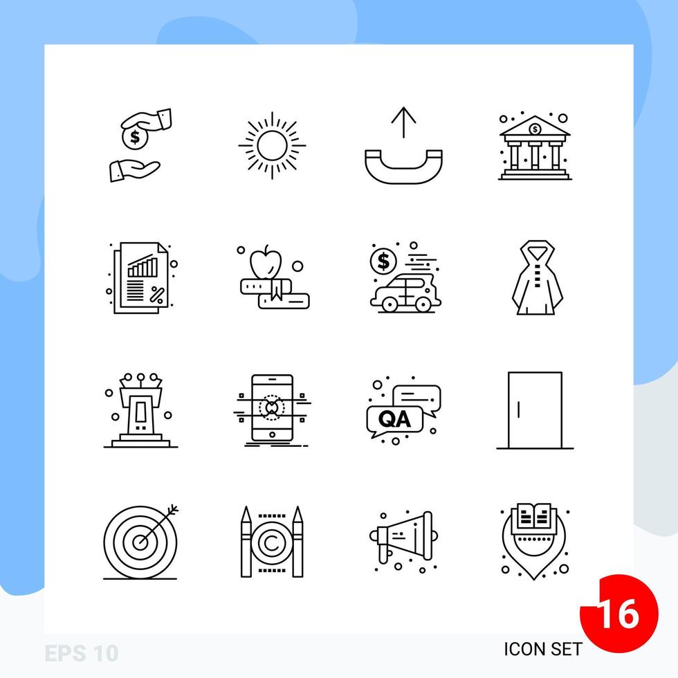 Modern Pack of 16 Icons Line Outline Symbols isolated on White Backgound for Website designing vector