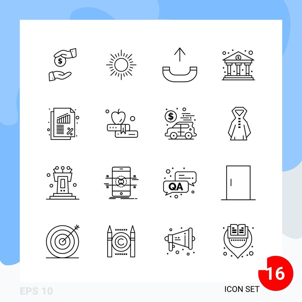 paquete moderno de 16 símbolos de contorno de línea de iconos aislados en fondo blanco para el diseño de sitios web vector