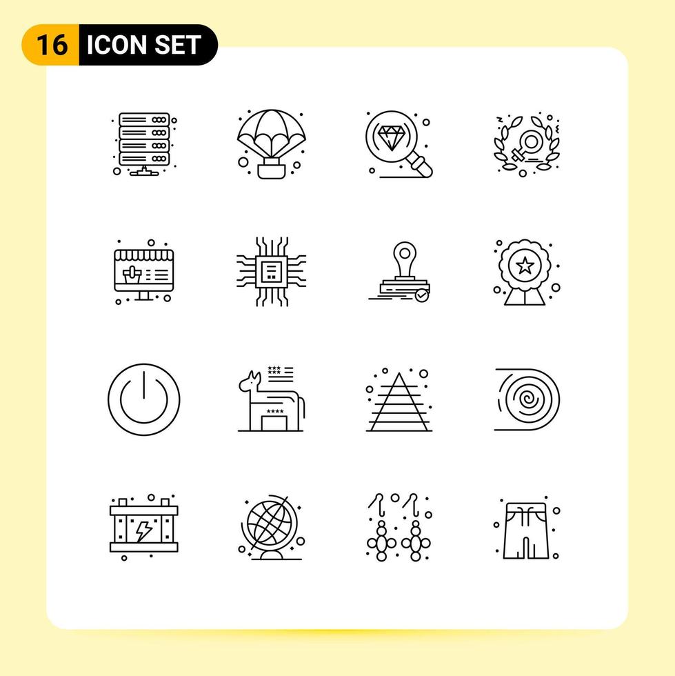 Universal Icon Symbols Group of 16 Modern Outlines of shopping online observation women feminism Editable Vector Design Elements