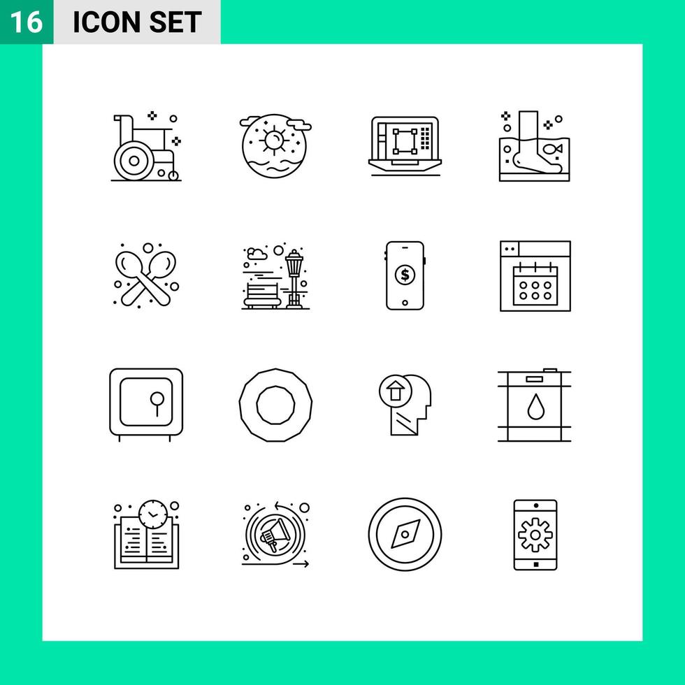 16 User Interface Outline Pack of modern Signs and Symbols of spa fish planet increase designing tool Editable Vector Design Elements