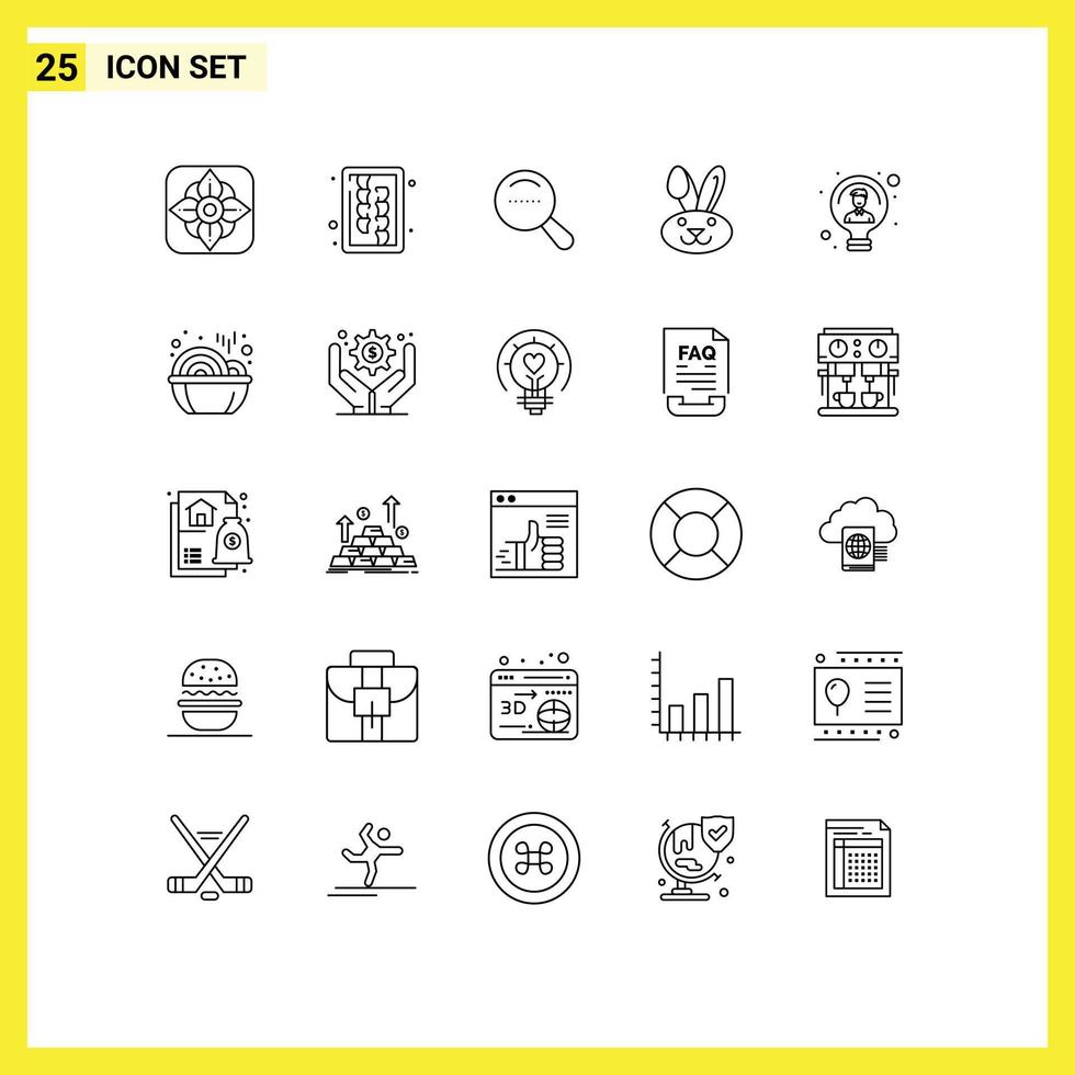 Universal Icon Symbols Group of 25 Modern Lines of user light search idea rabbit Editable Vector Design Elements