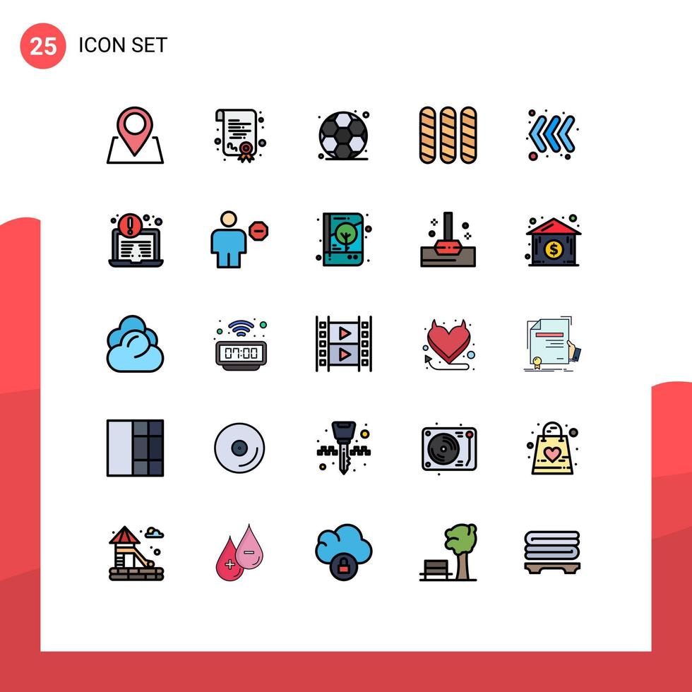 25 Thematic Vector Filled line Flat Colors and Editable Symbols of security antivirus football left arrow Editable Vector Design Elements