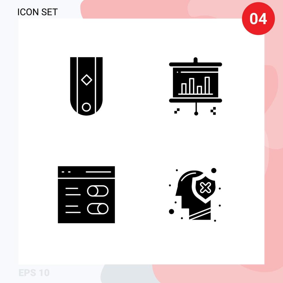 Solid Glyph Pack of 4 Universal Symbols of diamond interface one projector user Editable Vector Design Elements