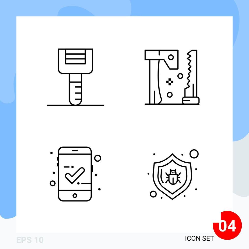 Modern Pack of 4 Icons Line Outline Symbols isolated on White Backgound for Website designing vector