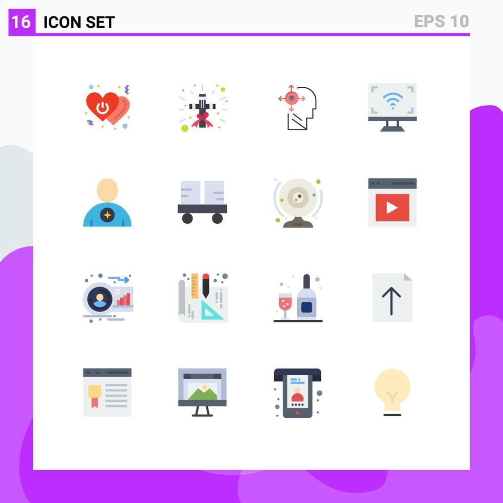 16 User Interface Flat Color Pack of modern Signs and Symbols of tv screen sign multimedia head Editable Pack of Creative Vector Design Elements