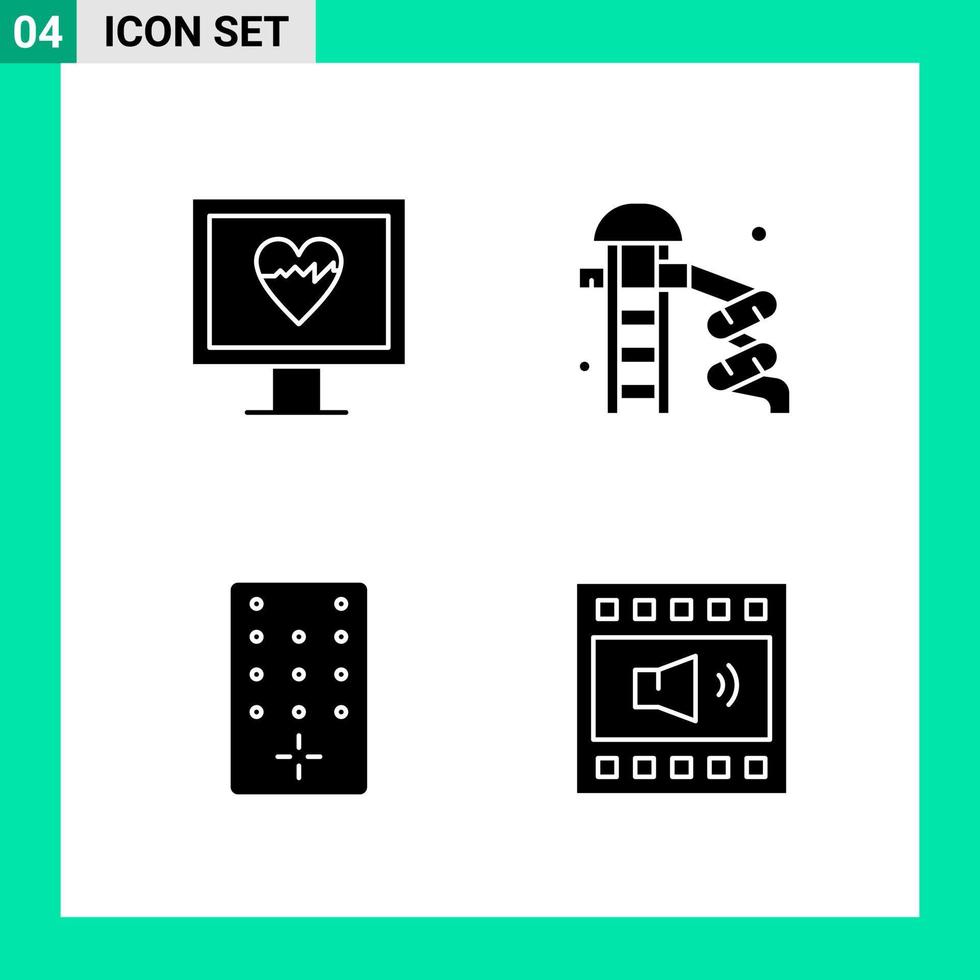 paquete de 4 símbolos de glifo de conjunto de iconos de estilo sólido para imprimir signos creativos aislados en fondo blanco 4 conjunto de iconos vector