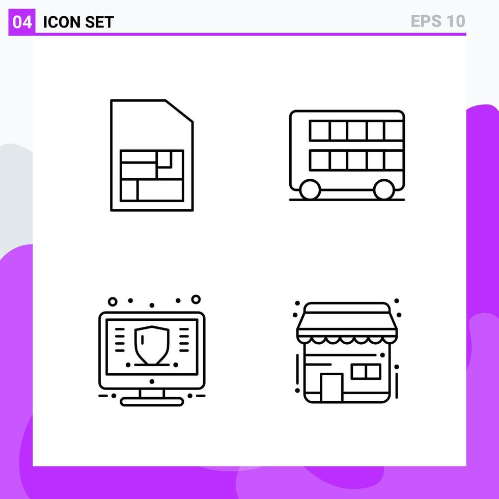 conjunto de 4 iconos en estilo de línea símbolos de contorno creativo para el diseño de sitios web y aplicaciones móviles signo de icono de línea simple aislado en fondo blanco 4 iconos vector