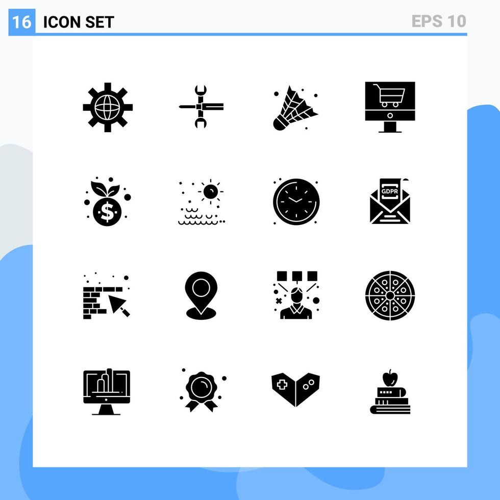 16 Solid Glyph concept for Websites Mobile and Apps business online tools ecommerce game Editable Vector Design Elements