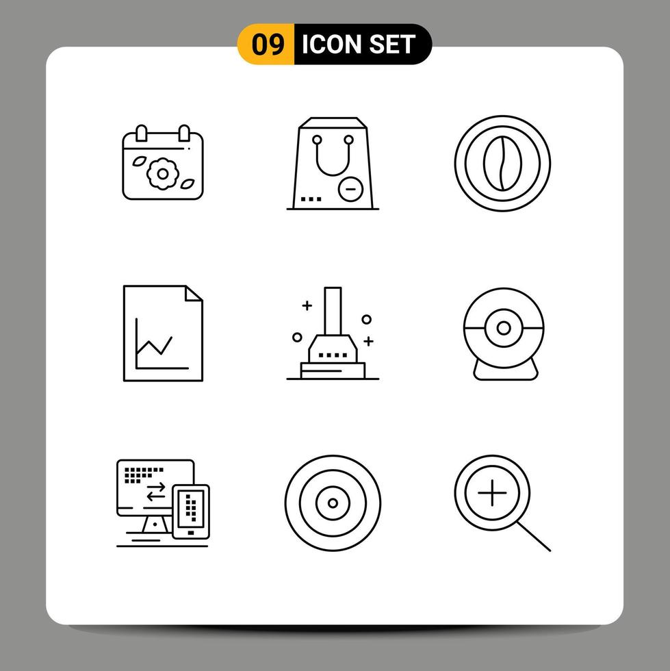 User Interface Pack of 9 Basic Outlines of bath document purchase analytics food Editable Vector Design Elements