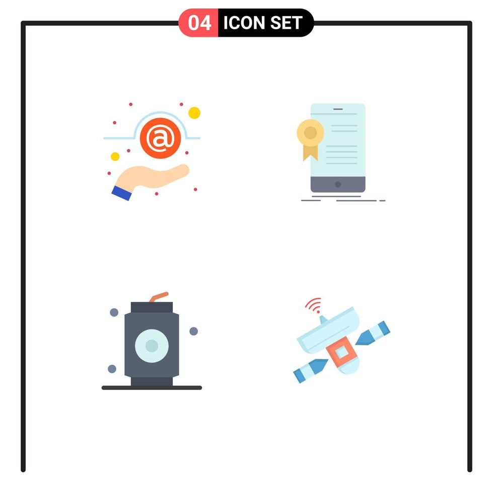Mobile Interface Flat Icon Set of 4 Pictograms of email beer support app drinks Editable Vector Design Elements