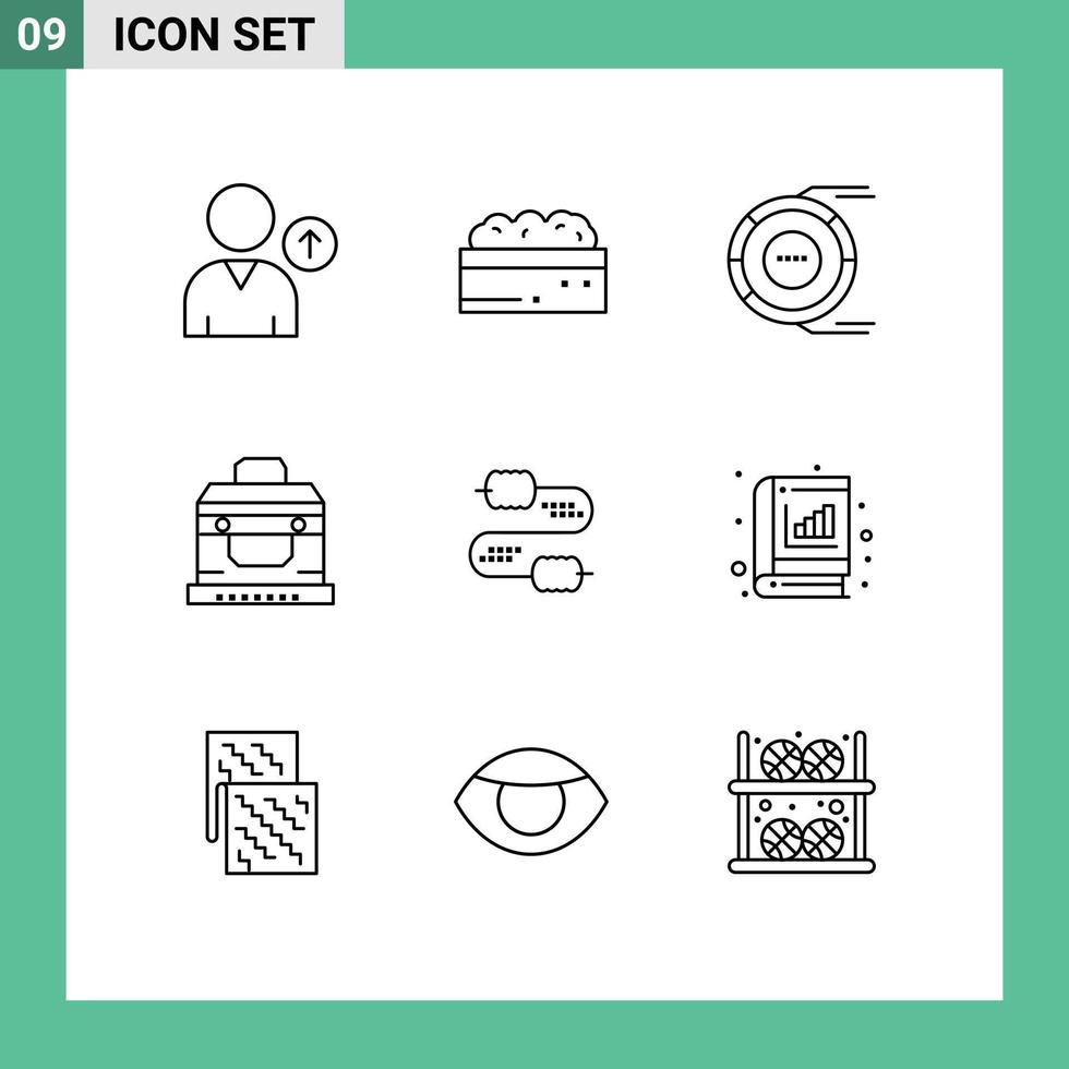 Set of 9 Vector Outlines on Grid for wire treasure analysis chest bandit Editable Vector Design Elements