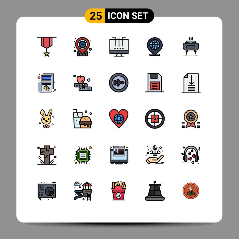 25 Thematic Vector Filled line Flat Colors and Editable Symbols of location globe time global optimization Editable Vector Design Elements