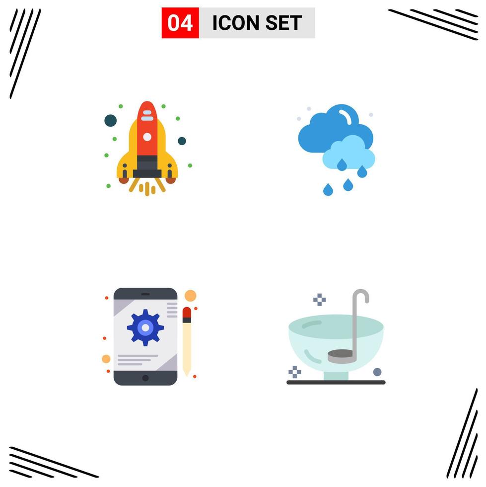 Set of 4 Commercial Flat Icons pack for flame tablet cloud app drink Editable Vector Design Elements