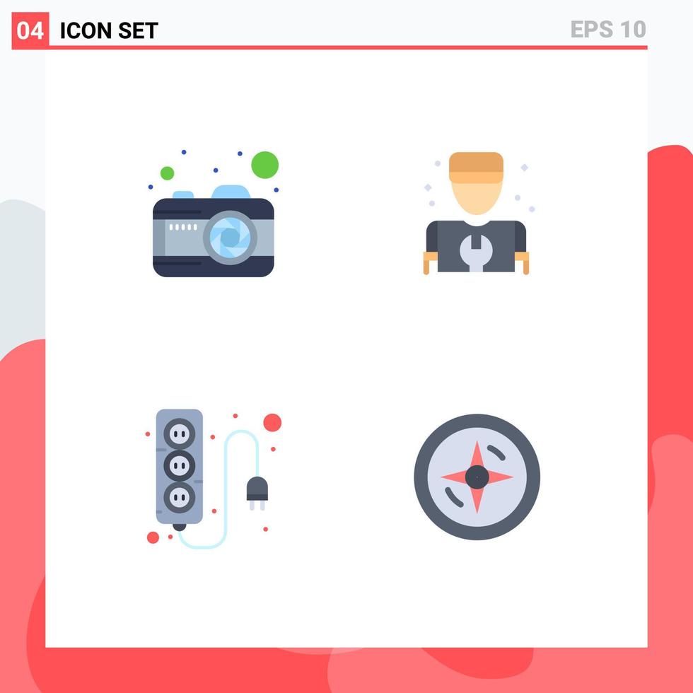 4 Flat Icon concept for Websites Mobile and Apps camera power man repair navigation Editable Vector Design Elements