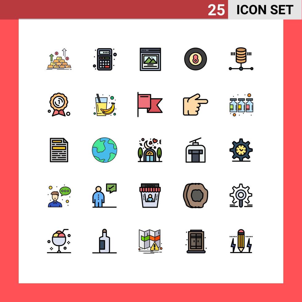 Group of 25 Filled line Flat Colors Signs and Symbols for computing game calculator baseball picture Editable Vector Design Elements