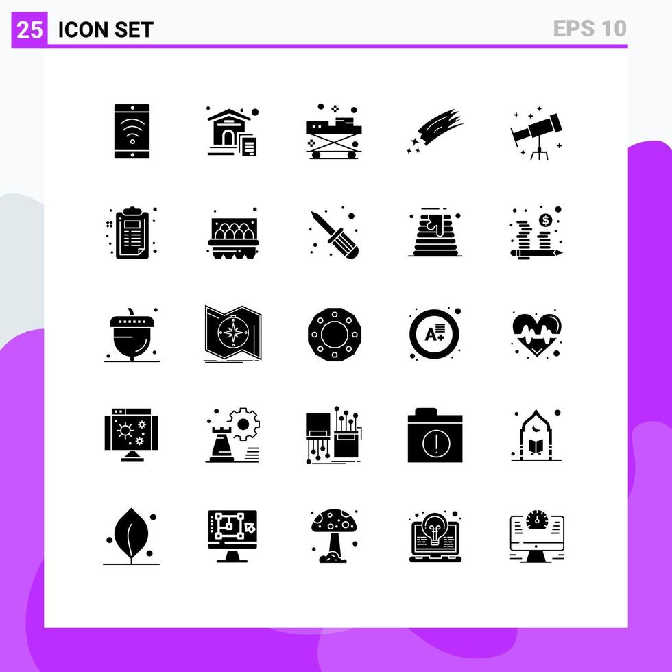 User Interface Pack of 25 Basic Solid Glyphs of astronaut space doctor meteor asteroid Editable Vector Design Elements