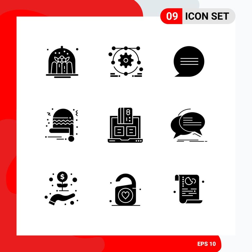 9 Solid Glyph concept for Websites Mobile and Apps notebook cash chat banking santa Editable Vector Design Elements