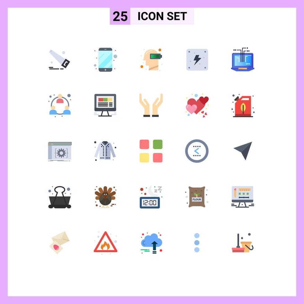 Group of 25 Modern Flat Colors Set for laptop computer exhaustion power electricity Editable Vector Design Elements