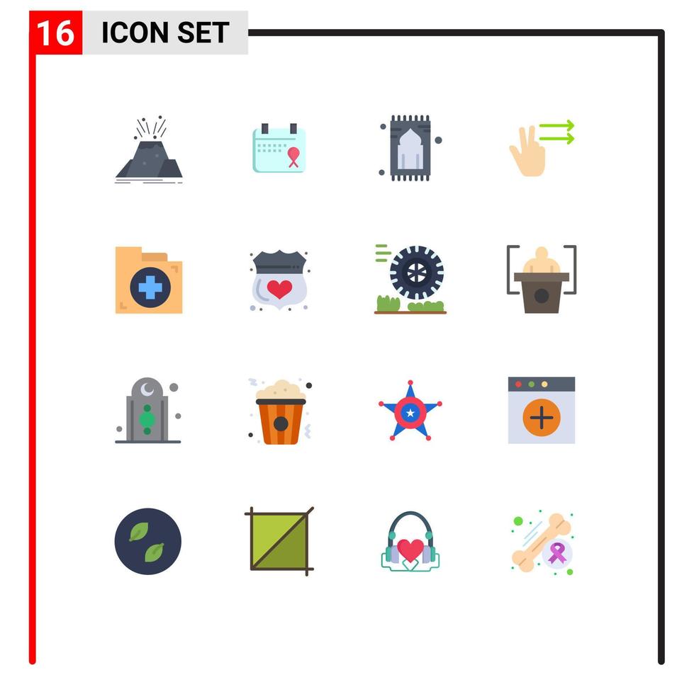 Set of 16 Modern UI Icons Symbols Signs for aid gesture date fingers pray Editable Pack of Creative Vector Design Elements