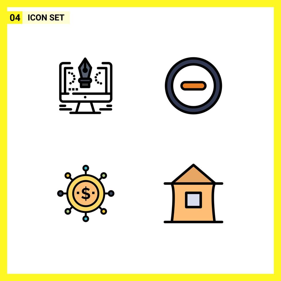 Set of 4 Modern UI Icons Symbols Signs for pen economics software minus modern Editable Vector Design Elements