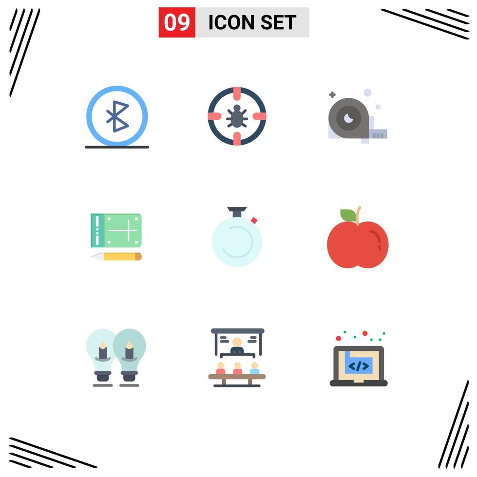 Set of 9 Vector Flat Colors on Grid for online mobile protection tool construction Editable Vector Design Elements
