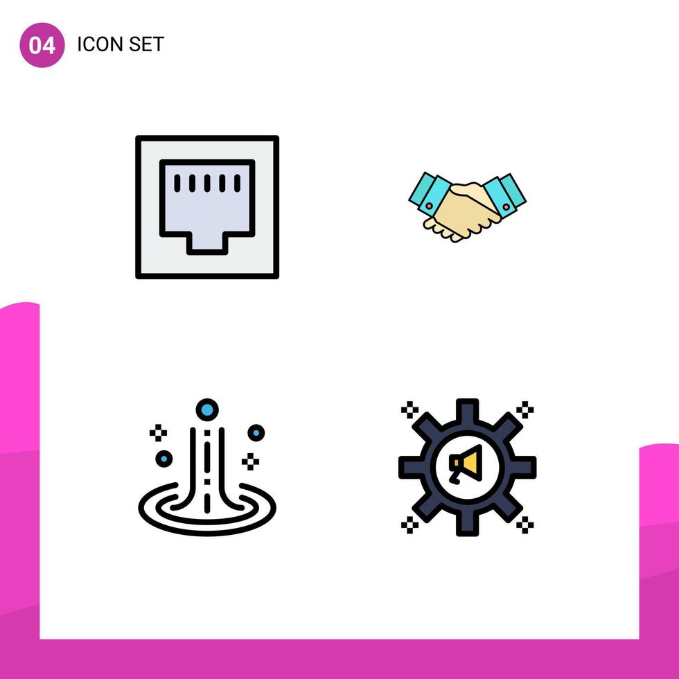 4 Thematic Vector Filledline Flat Colors and Editable Symbols of cable ripple agreement business water Editable Vector Design Elements