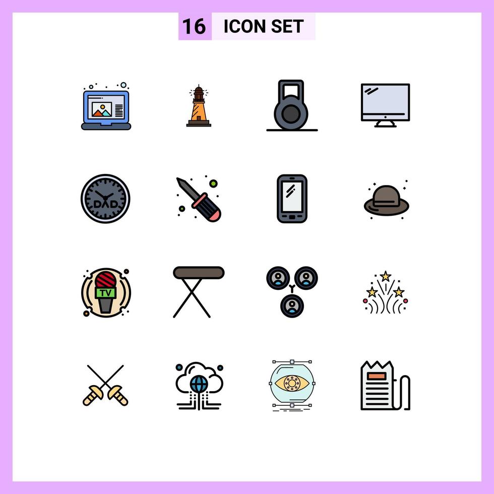 16 Creative Icons Modern Signs and Symbols of timepiece family time dumbbell clock imac Editable Creative Vector Design Elements