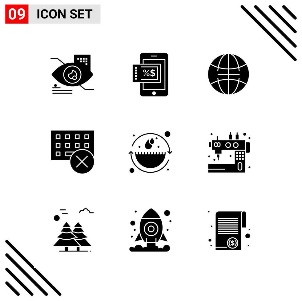 Pixle Perfect Set of 9 Solid Icons Glyph Icon Set for Webite Designing and Mobile Applications Interface vector