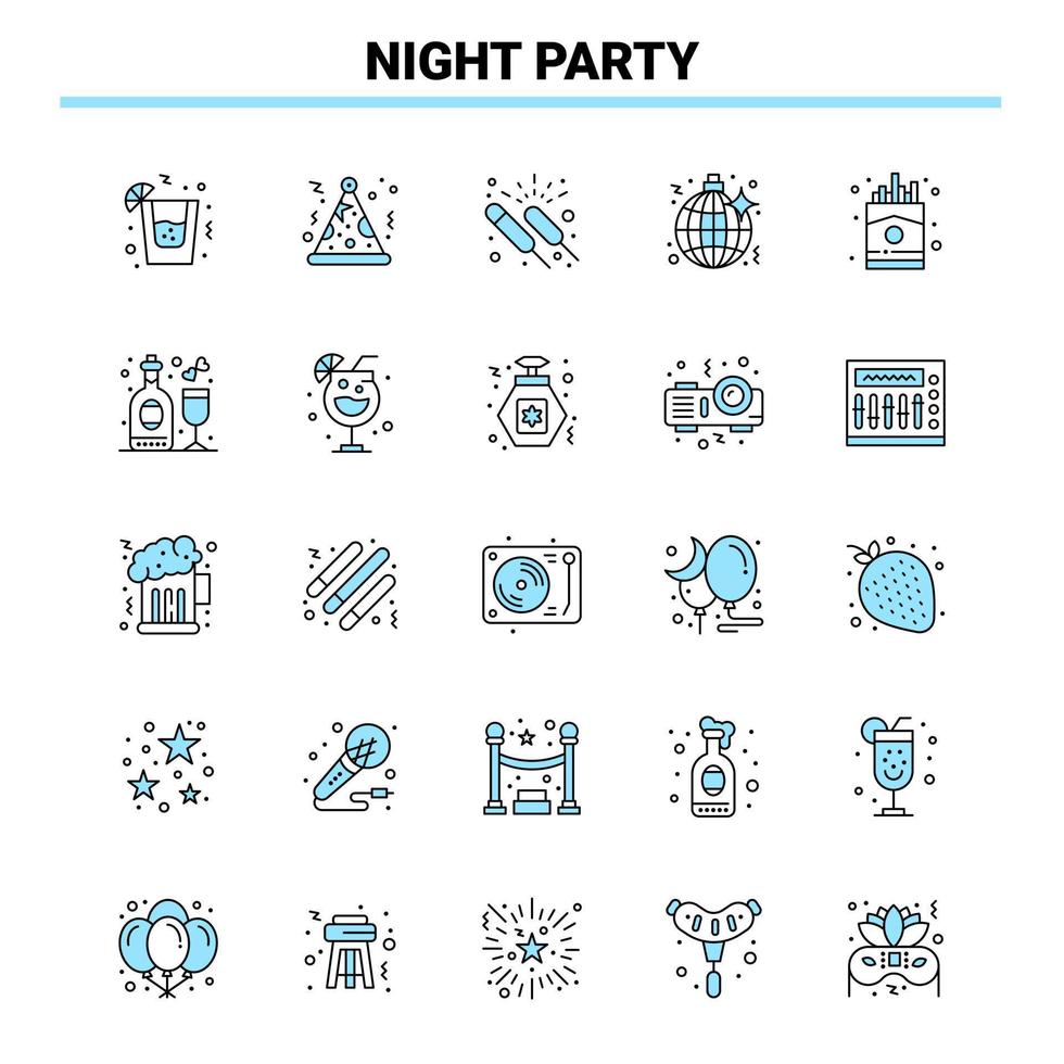 Conjunto de iconos negros y azules de fiesta de 25 noches diseño de iconos creativos y plantilla de logotipo vector