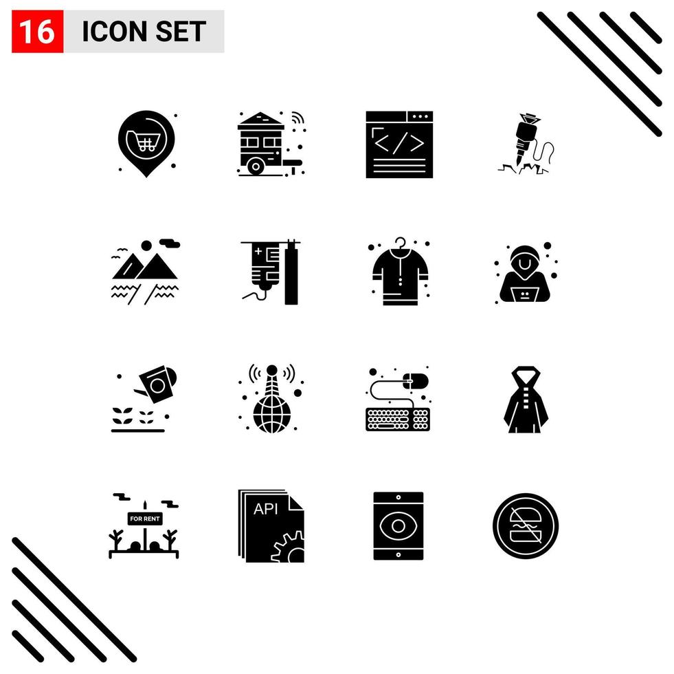 Universal Icon Symbols Group of 16 Modern Solid Glyphs of repair building car drill web design Editable Vector Design Elements
