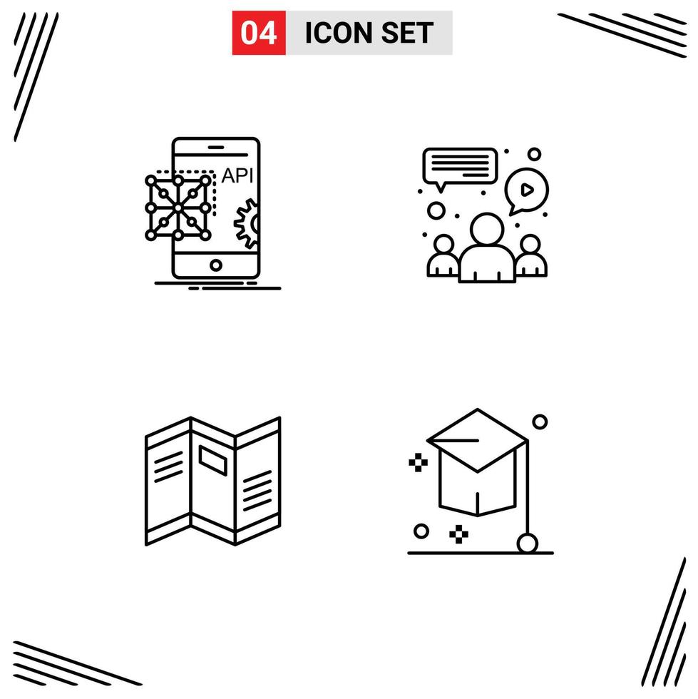 Modern Set of 4 Filledline Flat Colors and symbols such as api newspaper development group news Editable Vector Design Elements