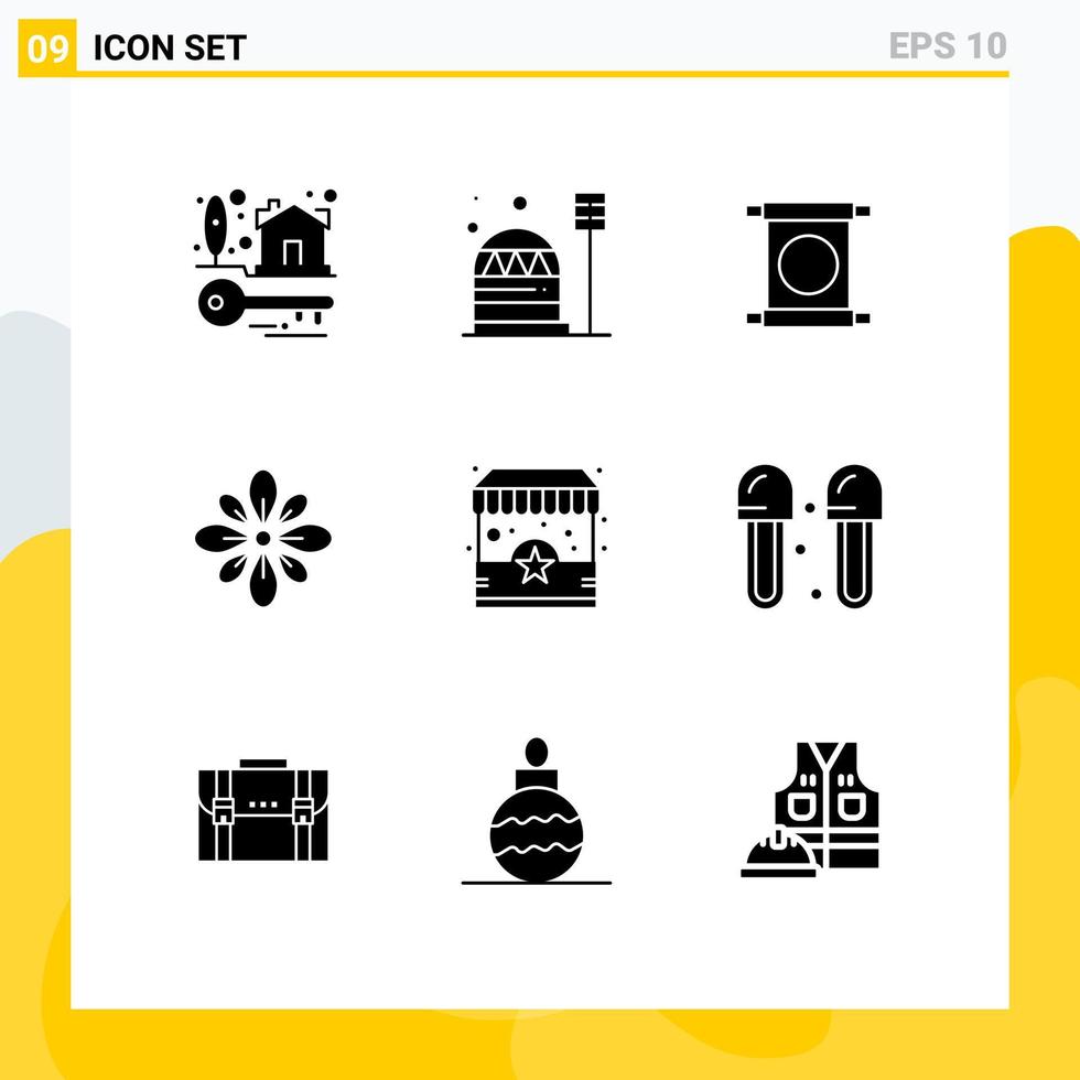 Mobile Interface Solid Glyph Set of 9 Pictograms of hindu decoration habitation decorate chinese Editable Vector Design Elements