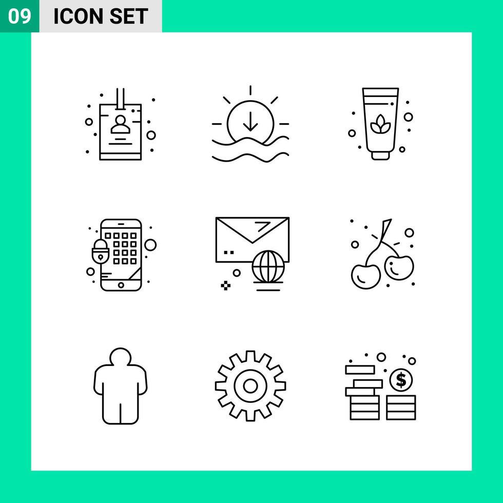 paquete de 9 iconos de estilo de línea establece símbolos de esquema para imprimir signos creativos aislados en fondo blanco 9 conjunto de iconos vector