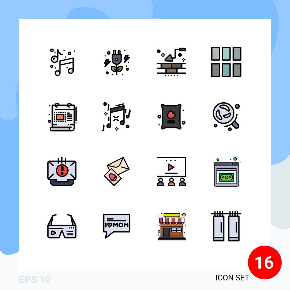 Modern Set of 16 Flat Color Filled Lines Pictograph of document creative building layout frame Editable Creative Vector Design Elements