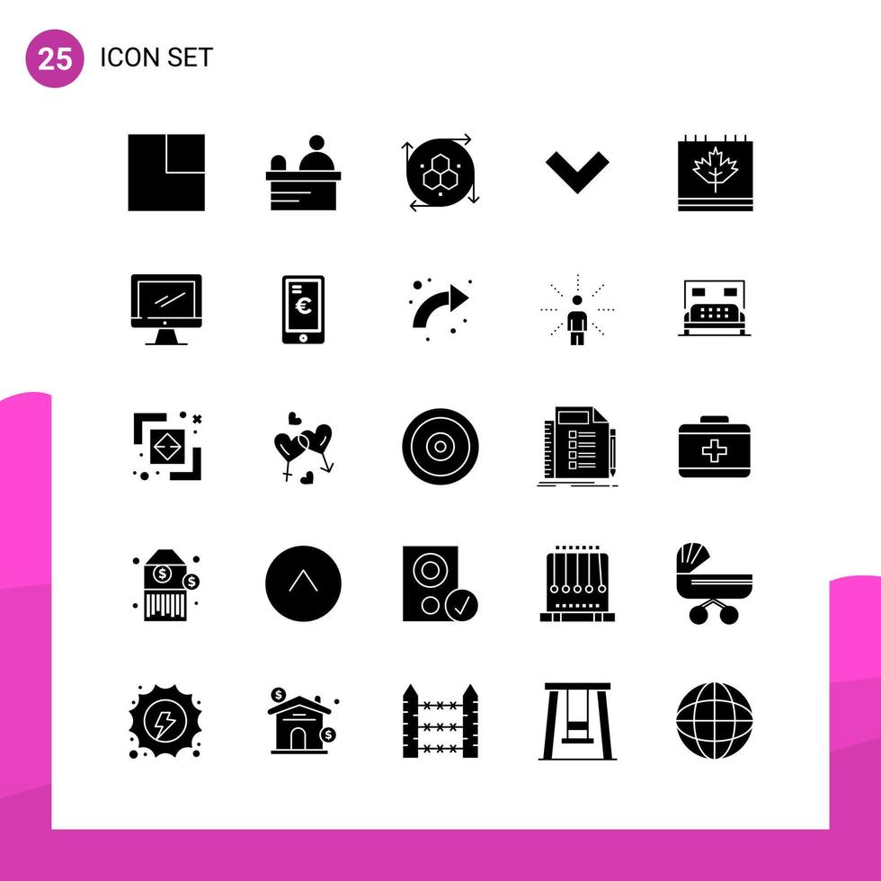 paquete de conjunto de iconos de glifos de 25 iconos sólidos aislados en fondo blanco para aplicaciones móviles y de impresión de diseño de sitios web receptivos vector