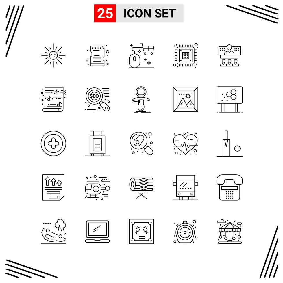 25 iconos estilo de línea cuadrícula basada en símbolos de contorno creativo para el diseño de sitios web signos de icono de línea simple aislados en fondo blanco conjunto de 25 iconos vector