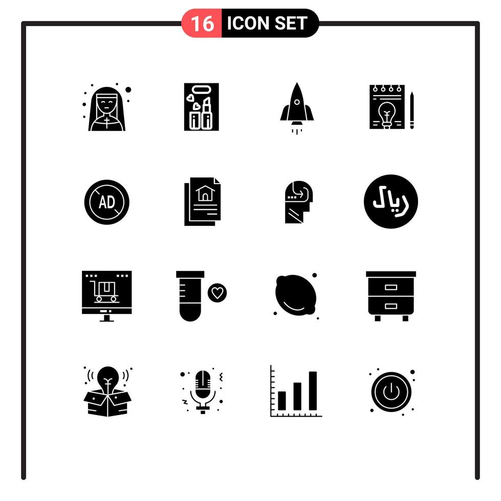 Solid Glyph Pack of 16 Universal Symbols of pen document makeup business startup Editable Vector Design Elements