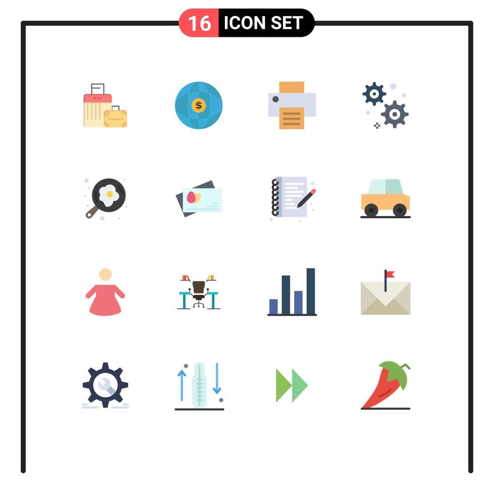 16 User Interface Flat Color Pack of modern Signs and Symbols of passport pan printer cooking business Editable Pack of Creative Vector Design Elements