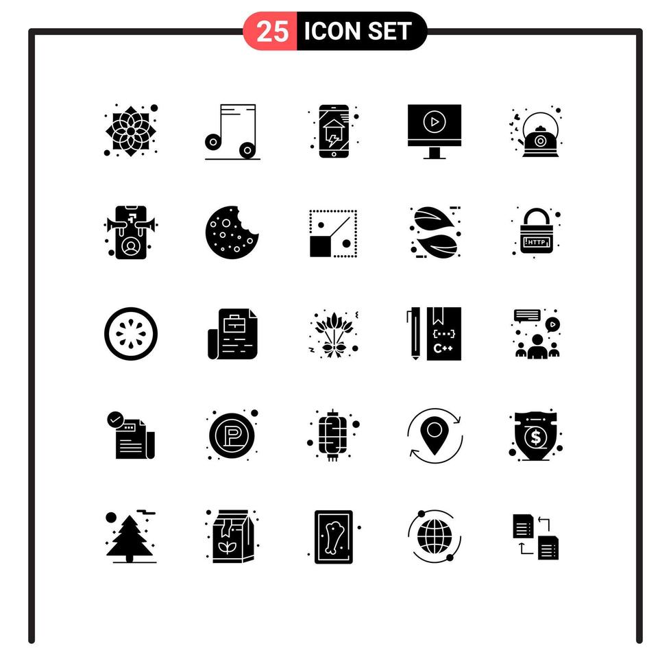 25 Thematic Vector Solid Glyphs and Editable Symbols of hot brew home automation video display Editable Vector Design Elements