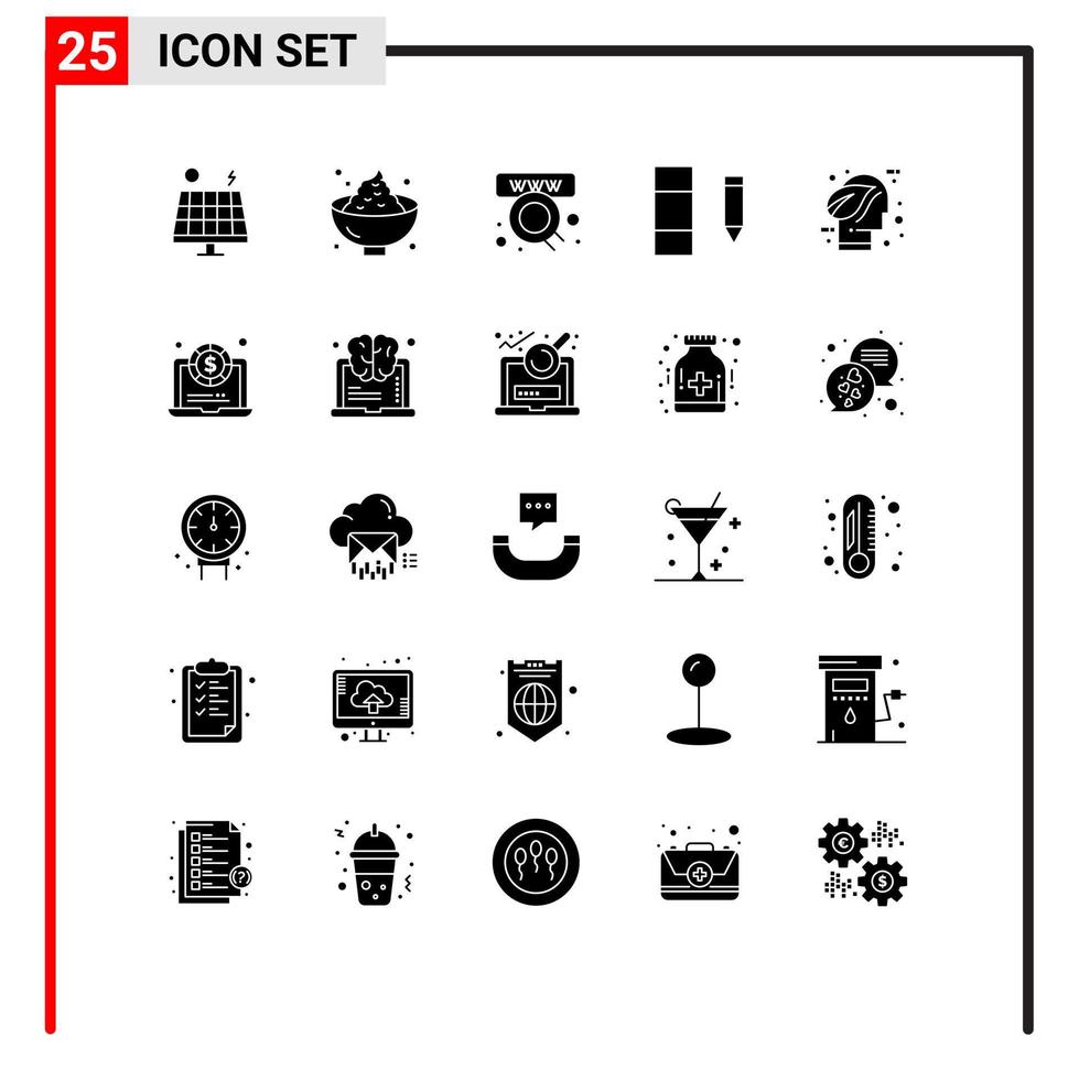 Pack of 25 Modern Solid Glyphs Signs and Symbols for Web Print Media such as ecology edit potato data web Editable Vector Design Elements