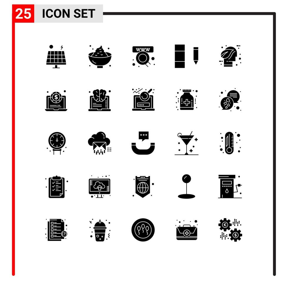 paquete de 25 signos y símbolos de glifos sólidos modernos para medios de impresión web como la ecología editar datos de patata elementos de diseño de vectores editables web