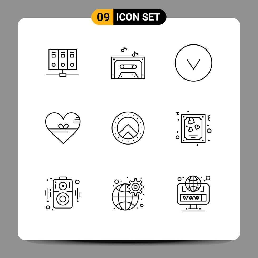 Modern Set of 9 Outlines and symbols such as greece shield circle gift favorite Editable Vector Design Elements