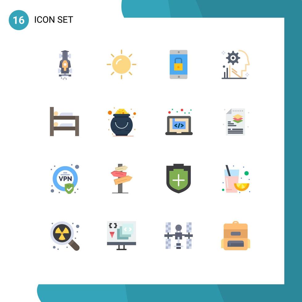 Set of 16 Commercial Flat Colors pack for setting process application user mobile application Editable Pack of Creative Vector Design Elements