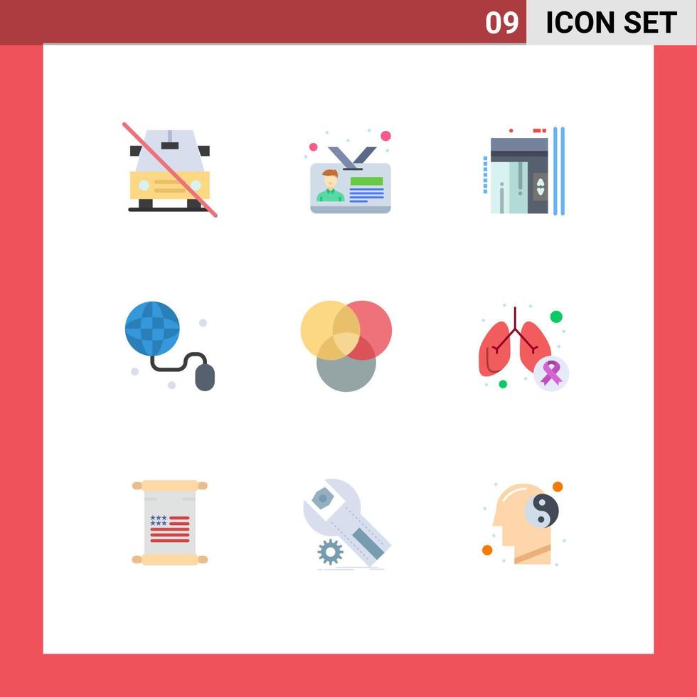 Editable Vector Line Pack of 9 Simple Flat Colors of web education id card down lift Editable Vector Design Elements