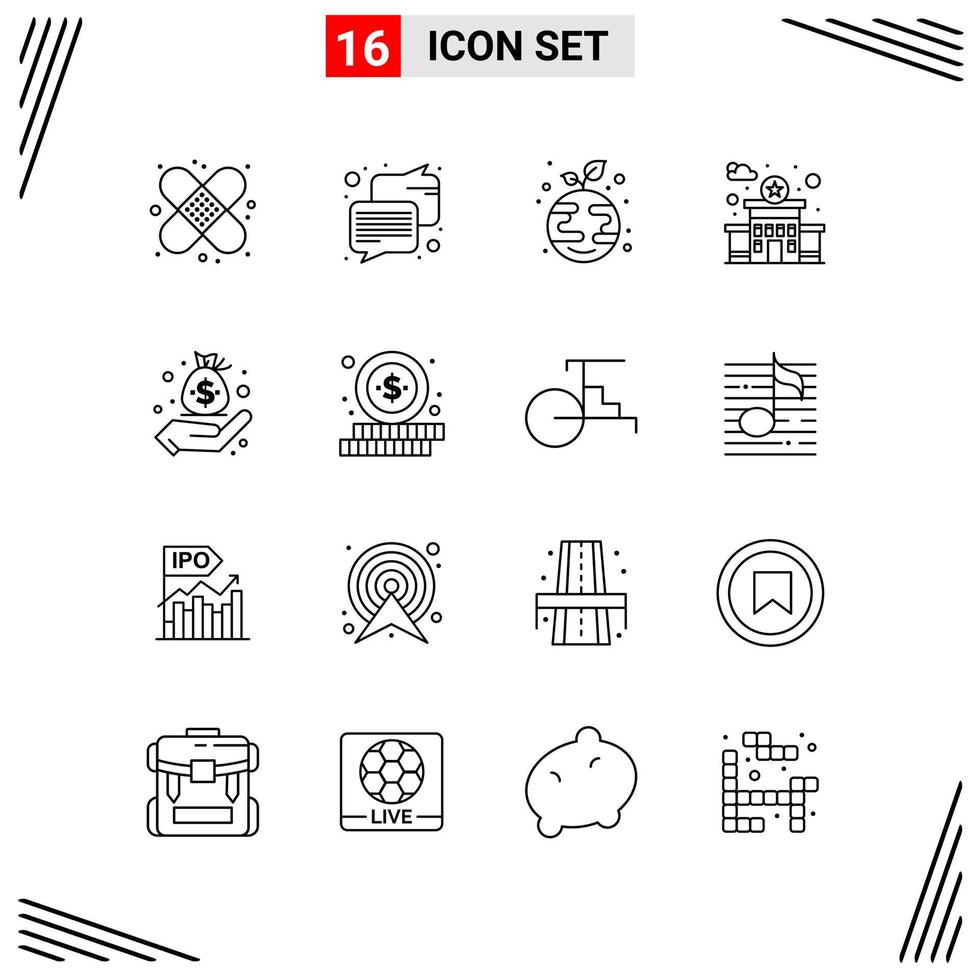 16 iconos estilo de línea basados en cuadrícula símbolos de esquema creativos para el diseño de sitios web signos de icono de línea simple aislados en fondo blanco conjunto de 16 iconos vector