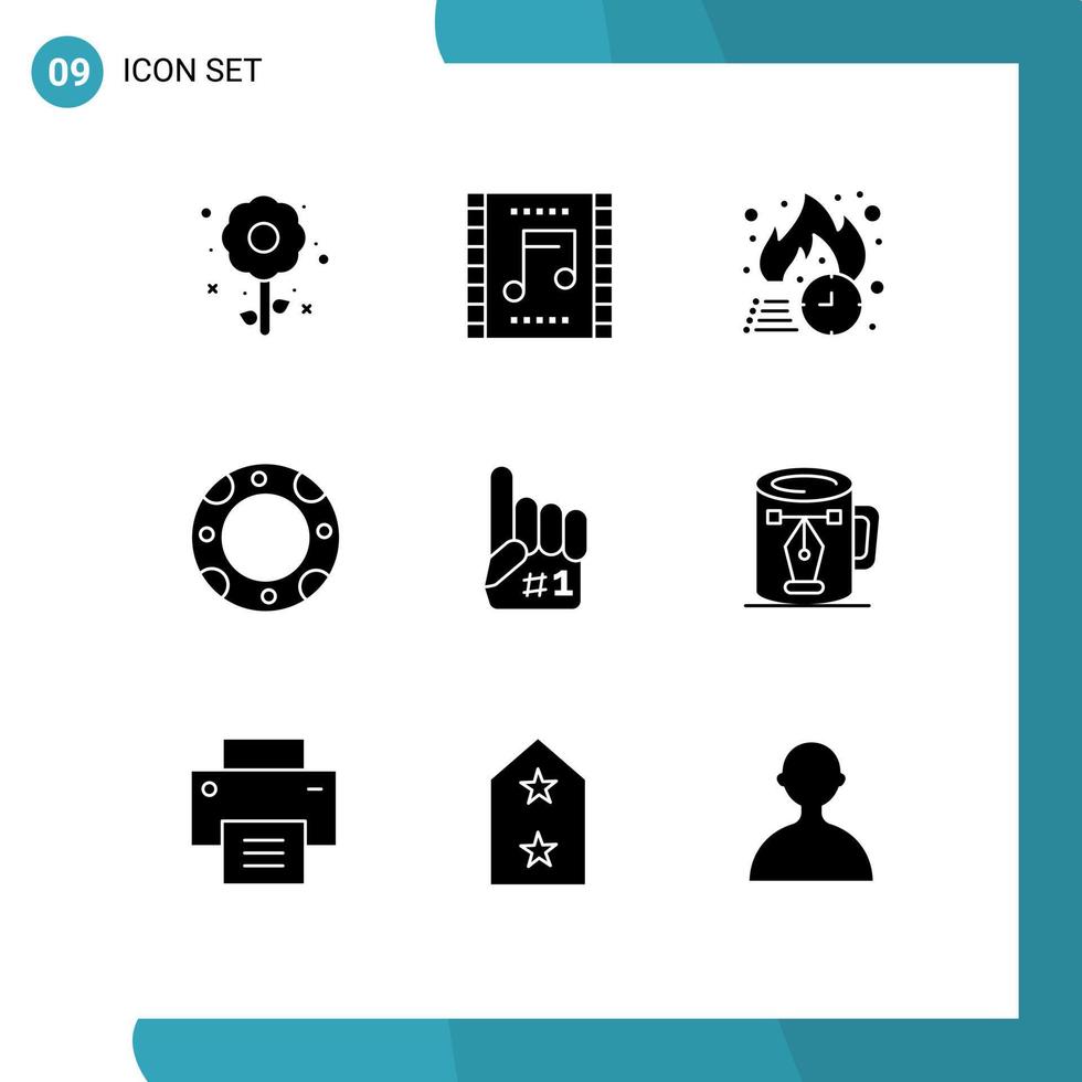 9 Universal Solid Glyph Signs Symbols of fanatic life music scene insurance hot Editable Vector Design Elements