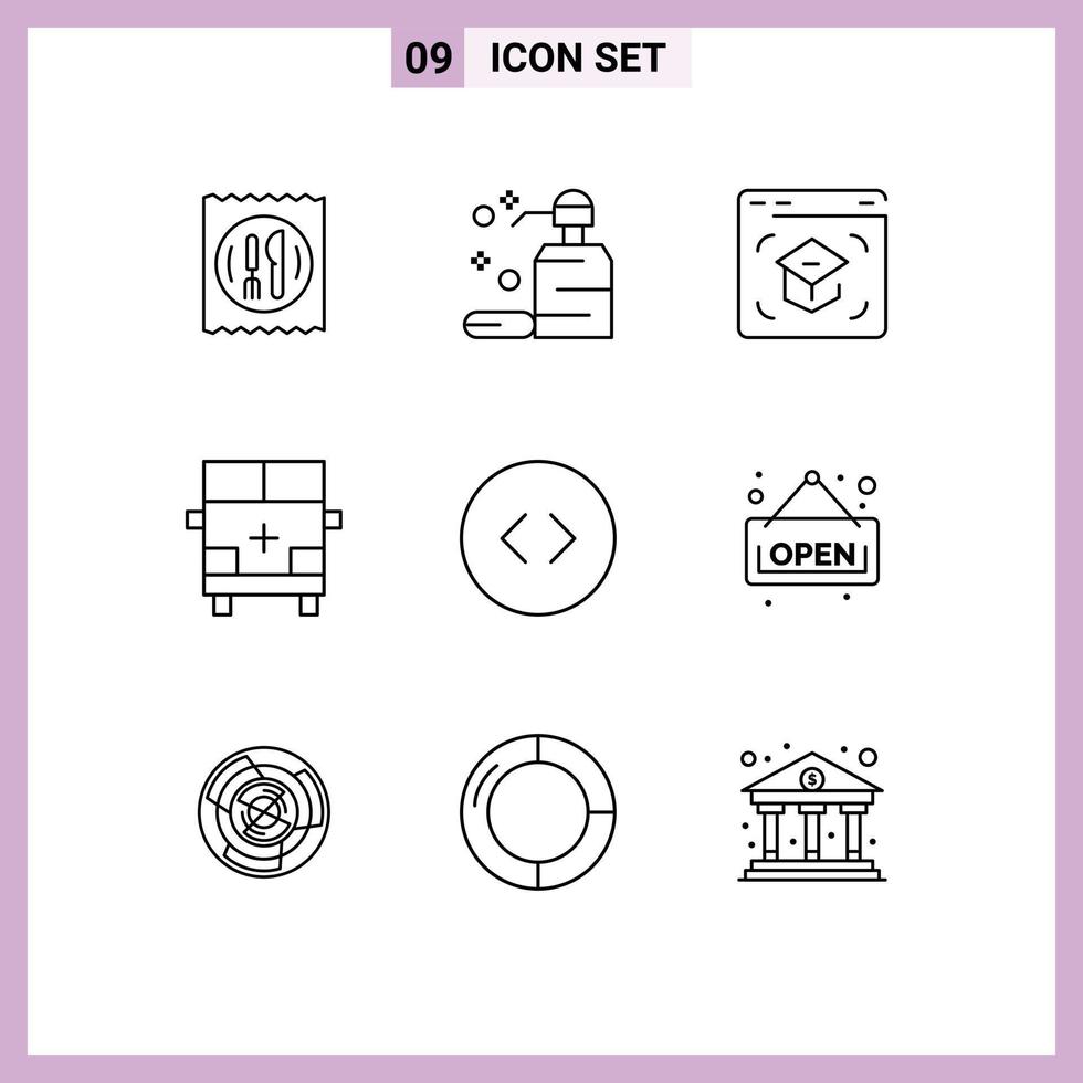 Outline Pack of 9 Universal Symbols of vehicles outline education land school Editable Vector Design Elements