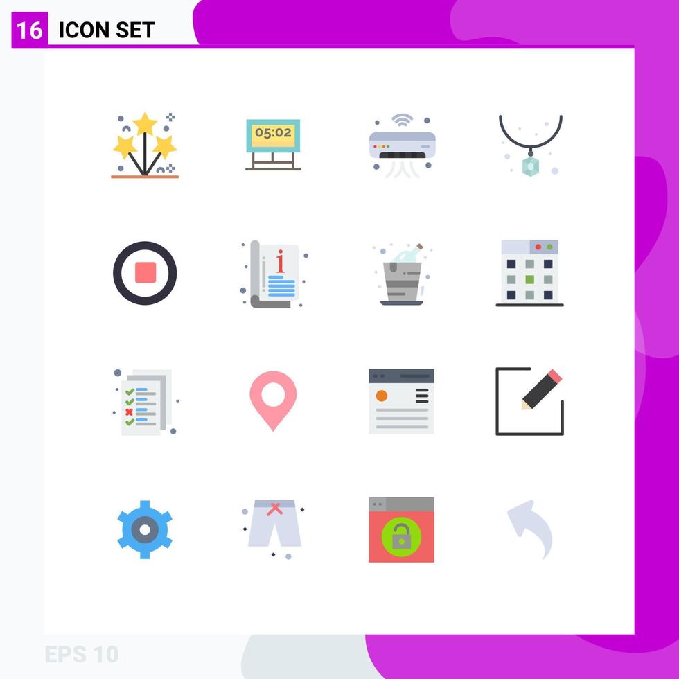 Flat Color Pack of 16 Universal Symbols of media jewelry ac fashion wifi Editable Pack of Creative Vector Design Elements